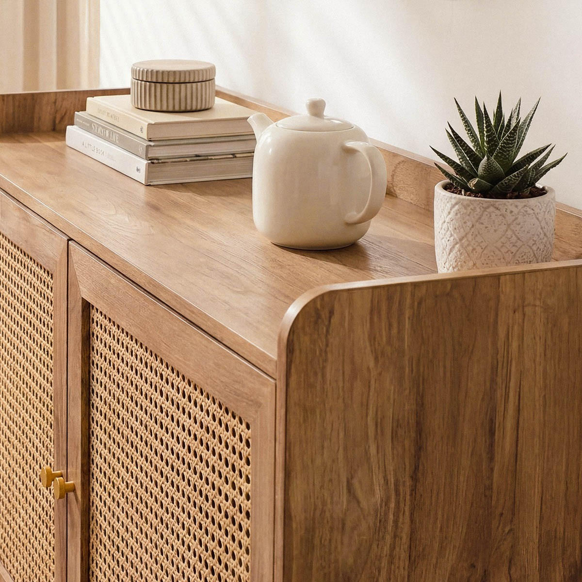 SIDEBOARD 2 türen mit rattan-geflecht - palmo 110/39/74,5 cm - Apfelbaumfarben, Holzwerkstoff (39/74.5/110cm) - Calicosy