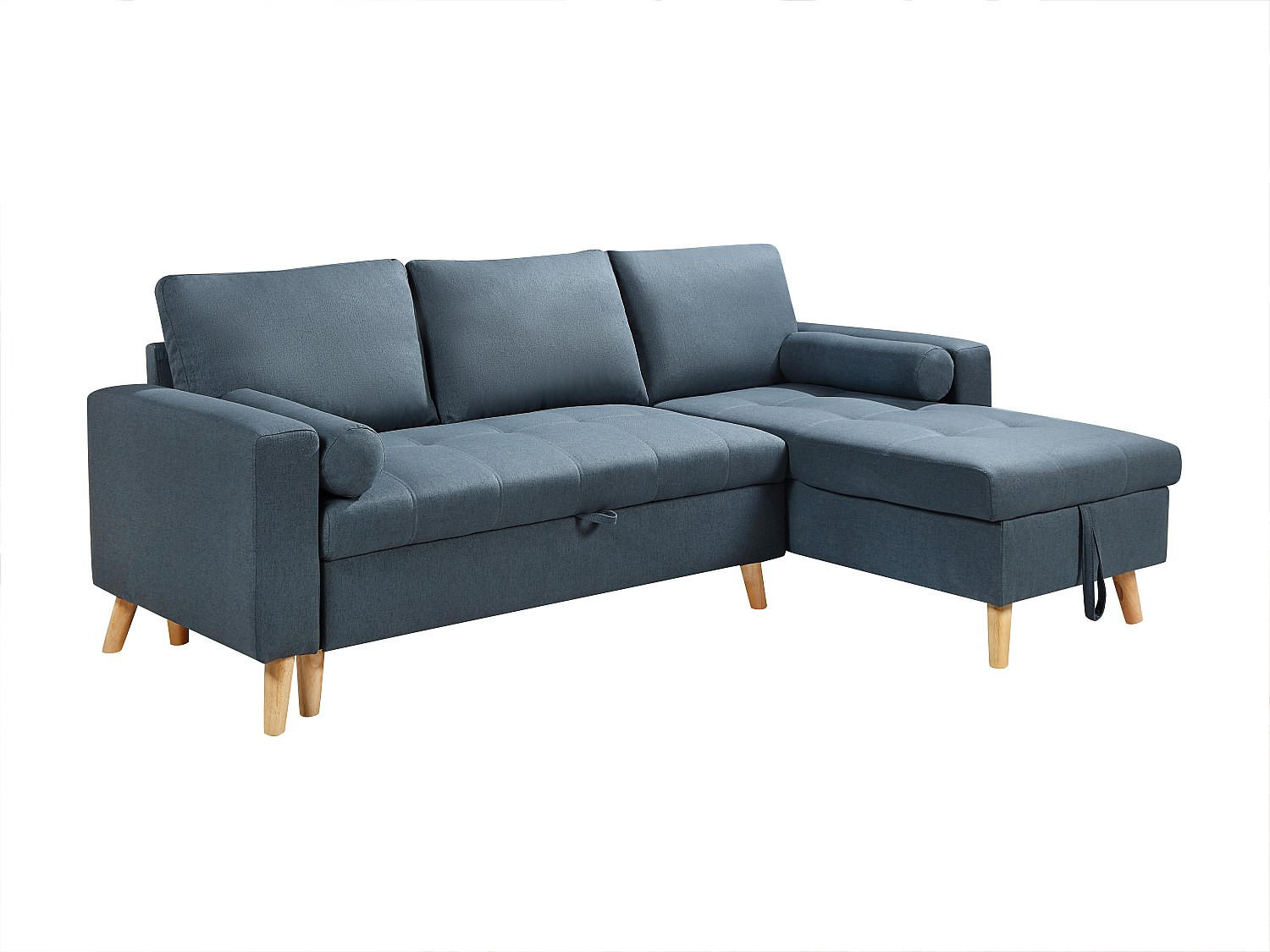 ECKSOFA mit Schlaffunktion & Bettkasten – Stoff – Türkisblau – KORI - Blau, Textil (225/146cm) - Vente-Unique