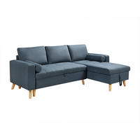 ECKSOFA mit Schlaffunktion & Bettkasten – Stoff – Türkisblau – KORI - Blau, Textil (225/146cm) - Vente-Unique