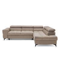 ECKSOFA PUDDING L Rechts mit Schlaffunktion 125x195 Velours Beige - Beige/Schwarz, Holz/Textil (275/203cm) - Muffo
