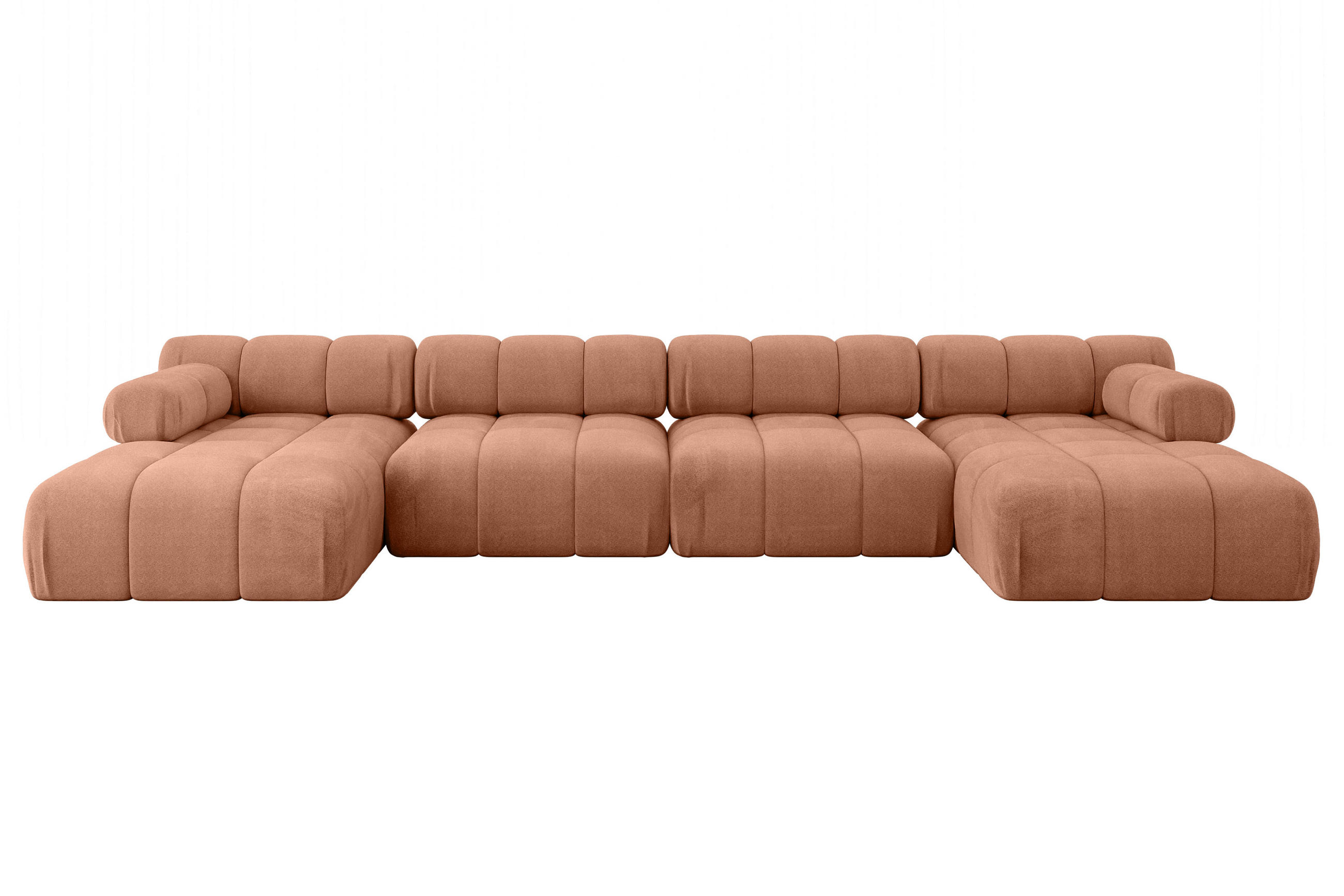 WOHNLANDSCHAFT modulares Sofa Tesso-U2 - 380x160x70 cm Apricot Velours - Koralle, Holzwerkstoff/Textil (380/70/160cm) - ALTDECOR
