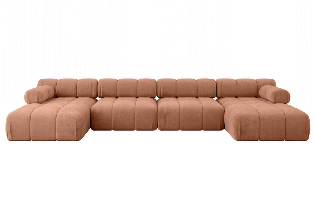 WOHNLANDSCHAFT modulares Sofa Tesso-U2 - 380x160x70 cm Apricot Velours - Koralle, Holzwerkstoff/Textil (380/70/160cm) - ALTDECOR