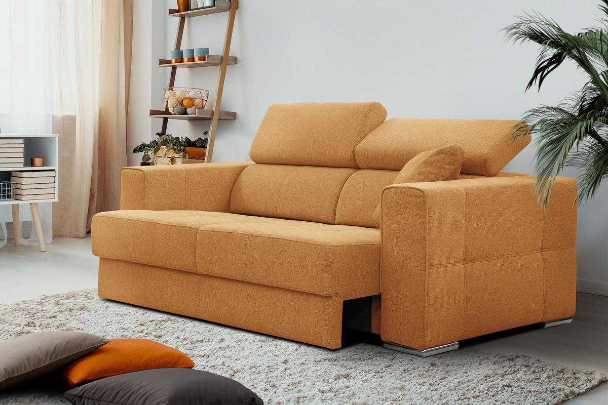 SOFA QUARTZ 3-Sitzer mit Ausziehsitz, orange - Orange, Holzwerkstoff/Textil (202/80/102cm) - Courtois Laville