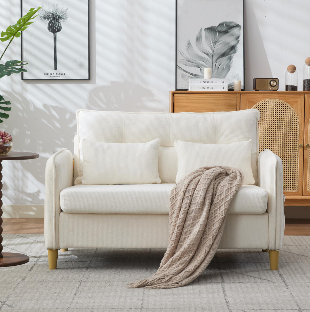 SOFA 2-Sitzer 127 cm Chenille Beige Holzrahmen - Beige, Holzwerkstoff (127/83/75.5cm) - Meubliv