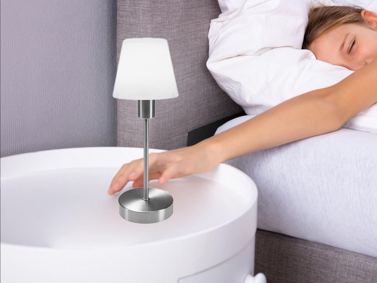 TISCHLEUCHTE Touch dimmbar, Höhe 32cm mit Glas Lampenschirm - Silberfarben/Weiß, Glas/Metall (12/12/32cm) - meineWunschleuchte