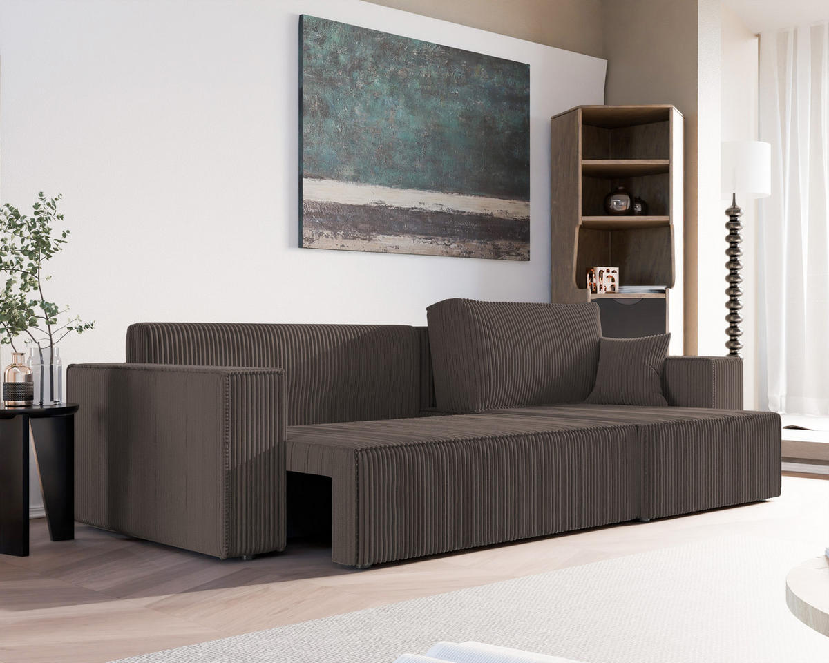 ECKSOFA mit Schlaffunktion und Bettkasten, Braun - Braun, Holzwerkstoff/Textil (145/276cm) - Idohome