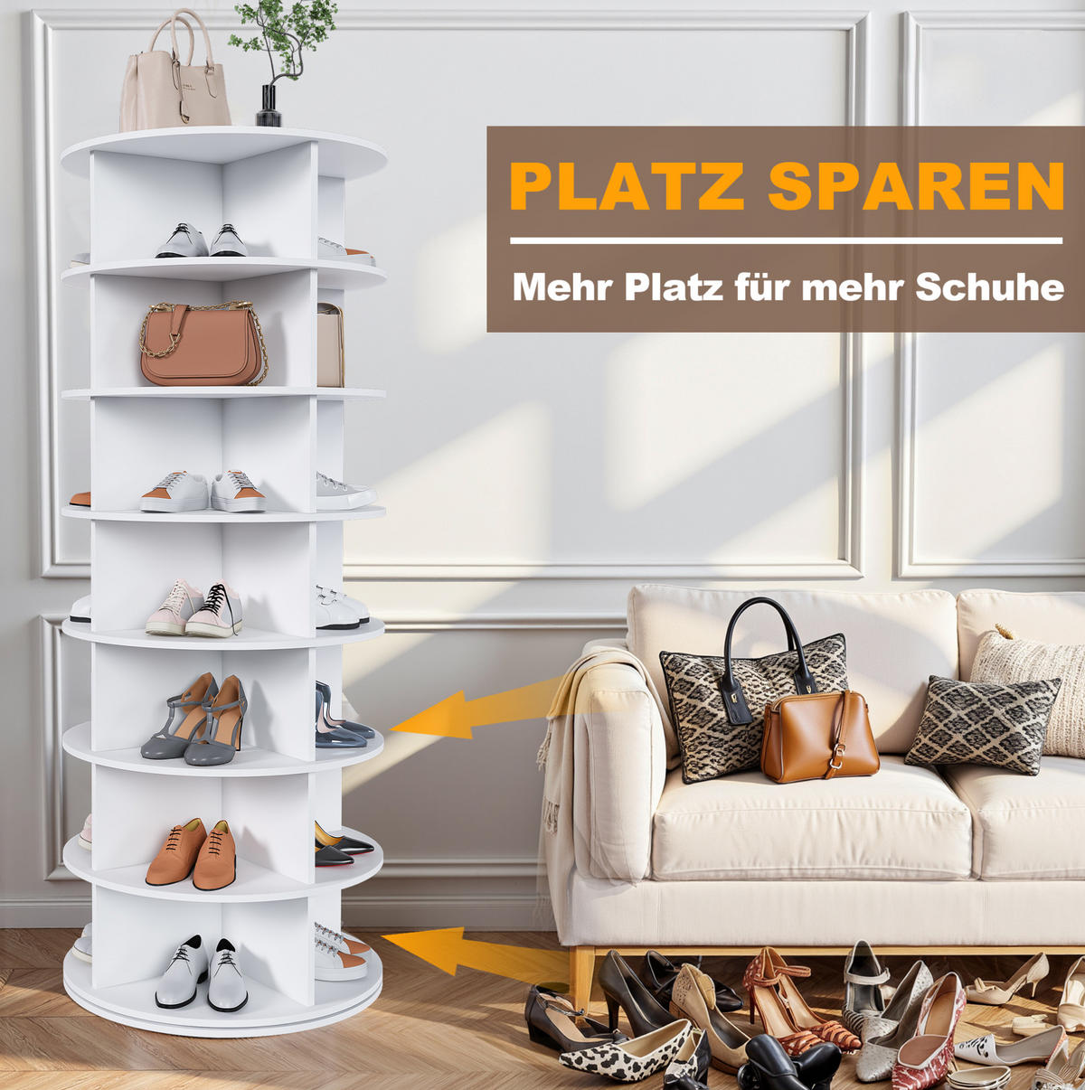 SCHUHREGAL 60/60/161 cm in Weiß, drehbar mit 7 Ebenen - Weiß, Kunststoff (60/161/60cm) - Flora Grace