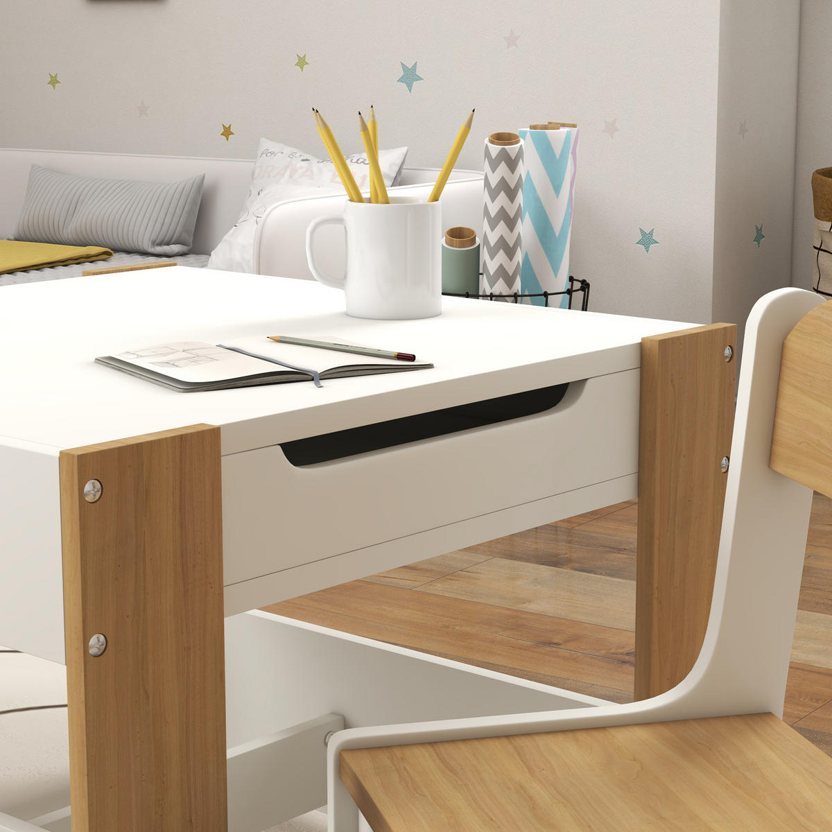 KINDERSITZGRUPPE DE-17525 Weiß/Naturholz - Naturfarben, Holzwerkstoff (61.5/48/61.5cm) - ComfortXL