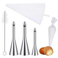 SPRITZTÜLLEN-SET 3-teilig Edelstahl mit Spritzbeutel und Bürste - Silberfarben, Metall (20/1/35cm)