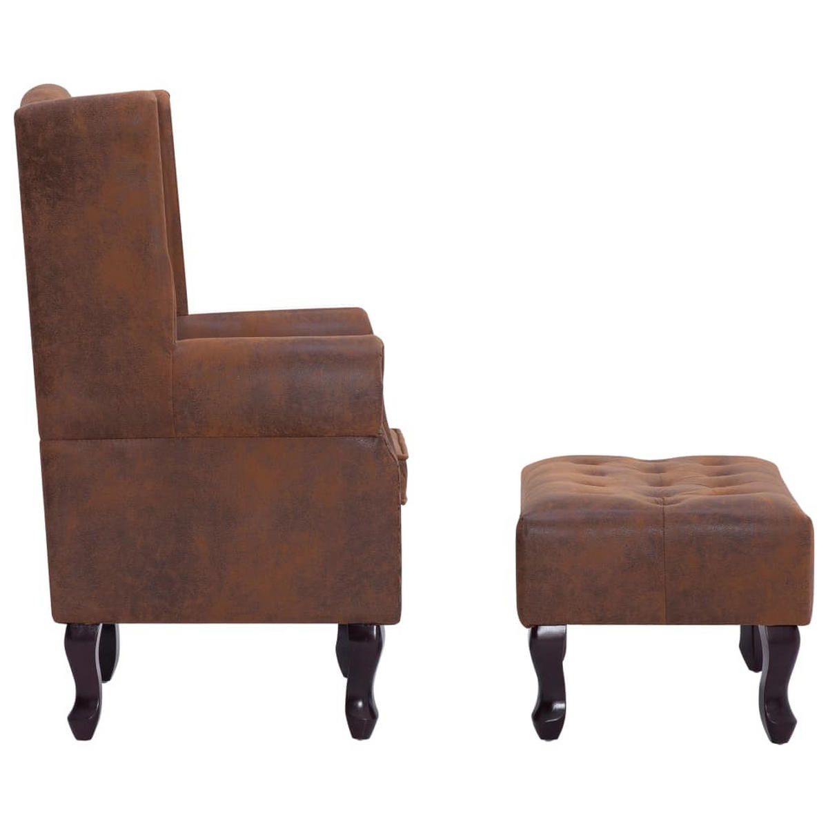 CHESTERFIELD-SESSEL und Fußhocker Braun Wildleder-Optik - Braun, Textil (78/108/67cm) - furnicato