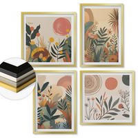 WANDBILDER 4er Set - 50x50 cm & 40x60 cm Goldrahmen - Pflanzenmotive in Farben - Goldfarben, Kunststoff (50/50cm) - ArtPrintCave