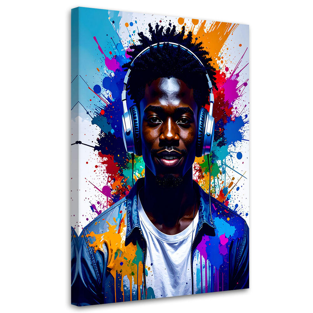 LEINWANDBILD DJ Musik Kopfhörer Junge 70x100cm - Multicolor, Textil (70/100cm) - Feeby