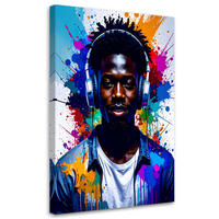 LEINWANDBILD DJ Musik Kopfhörer Junge 70x100cm - Multicolor, Textil (70/100cm) - Feeby