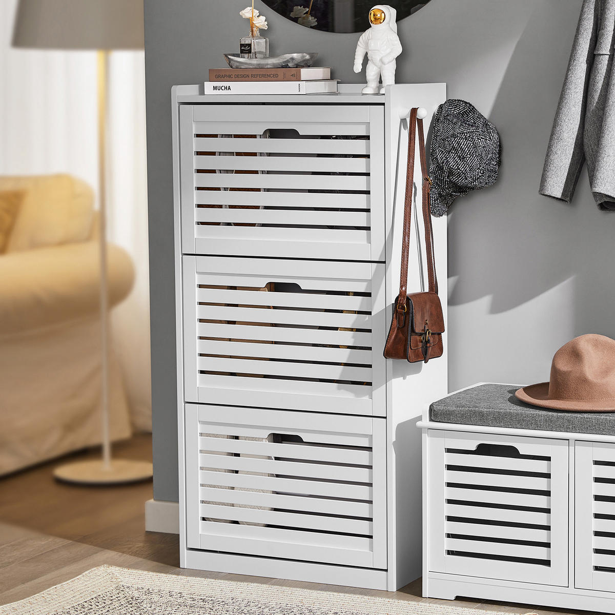 SCHUHSCHRANK Weiß - Weiß, Holzwerkstoff (55/112/30cm) - SoBuy