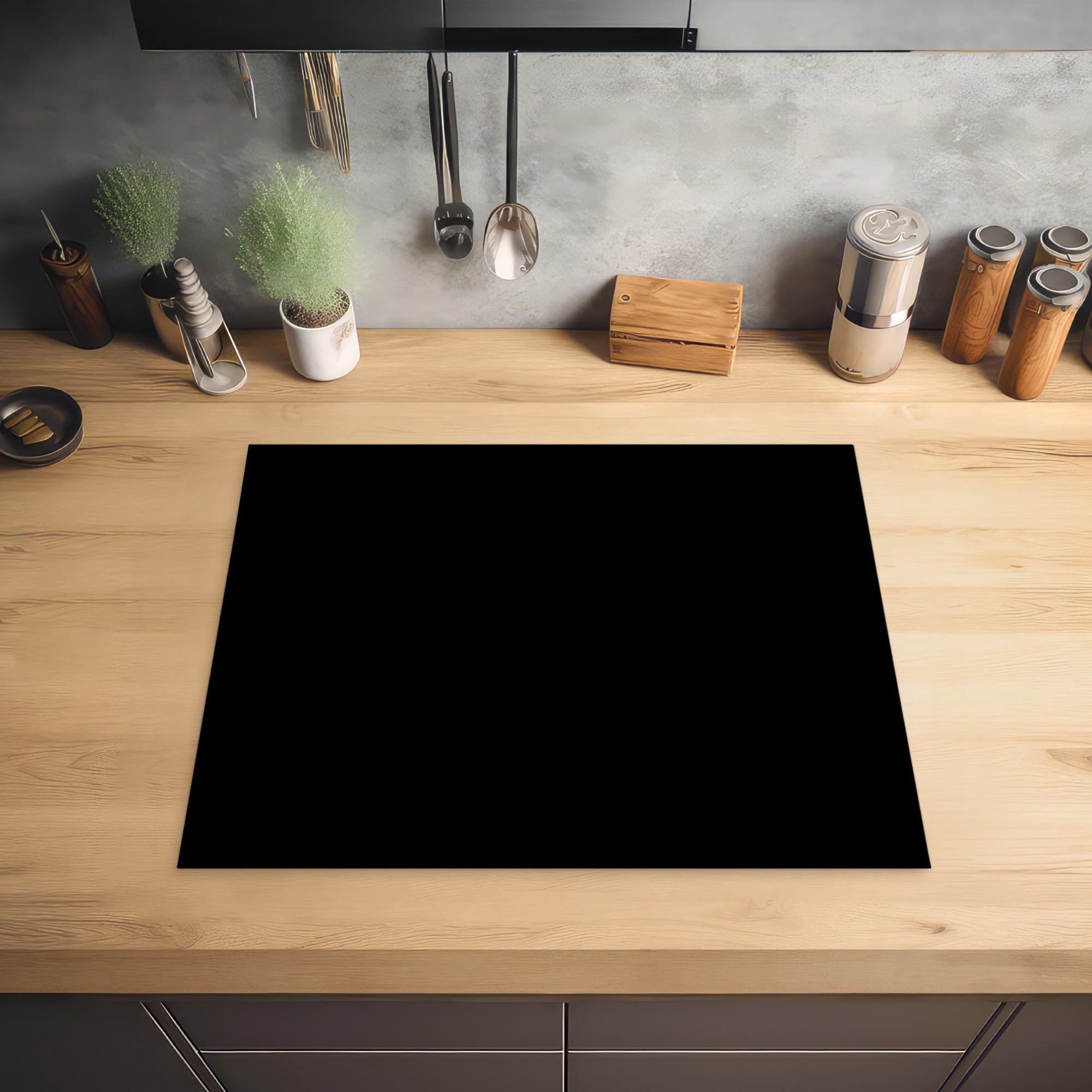 HERDABDECKPLATTE Schwarz - Einfarbig 65x52 cm - Schwarz, Kunststoff (65/0.2/52cm) - MuchoWow
