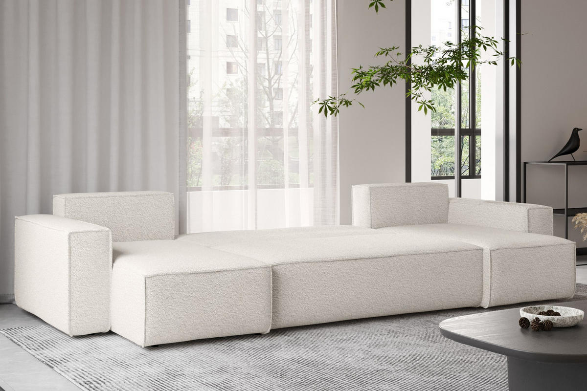 ECKSOFA Mit Schlaffunktion Und Bettkasten U-form BEST stoff Abriamo Ecru - Ecru, Holz (98/312cm) - Kaiser Möbel