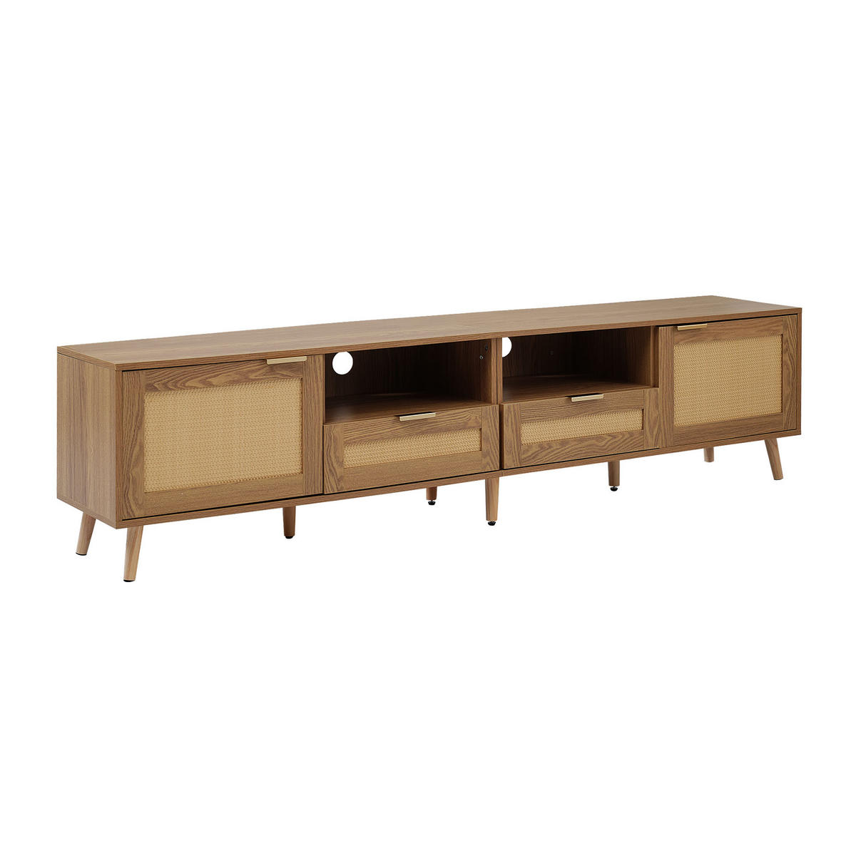 TV-ELEMENT 200/37/49 cm Rattan-Optik mit Massivholzfüßen - Eichefarben, Holzwerkstoff (37/49/200cm) - Korfee
