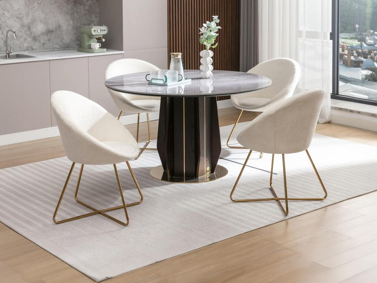 STUHL 2er-Set - Bouclé-Stoff & goldfarbenes Metall - Weiß - BURBAN - Weiß, Textil (57.5/83/70cm) - Vente-Unique