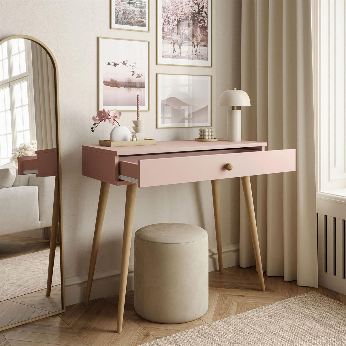 KONSOLE mit Schublade HARMONY Natürlich Rosa - Rosa, Holzwerkstoff (39/90/80cm) - Lookway