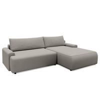 ECKSOFA mit Schlaffunktion - Longchair - Hellgrau/Schwarz, Kunststoff/Textil (253/167cm) - home24