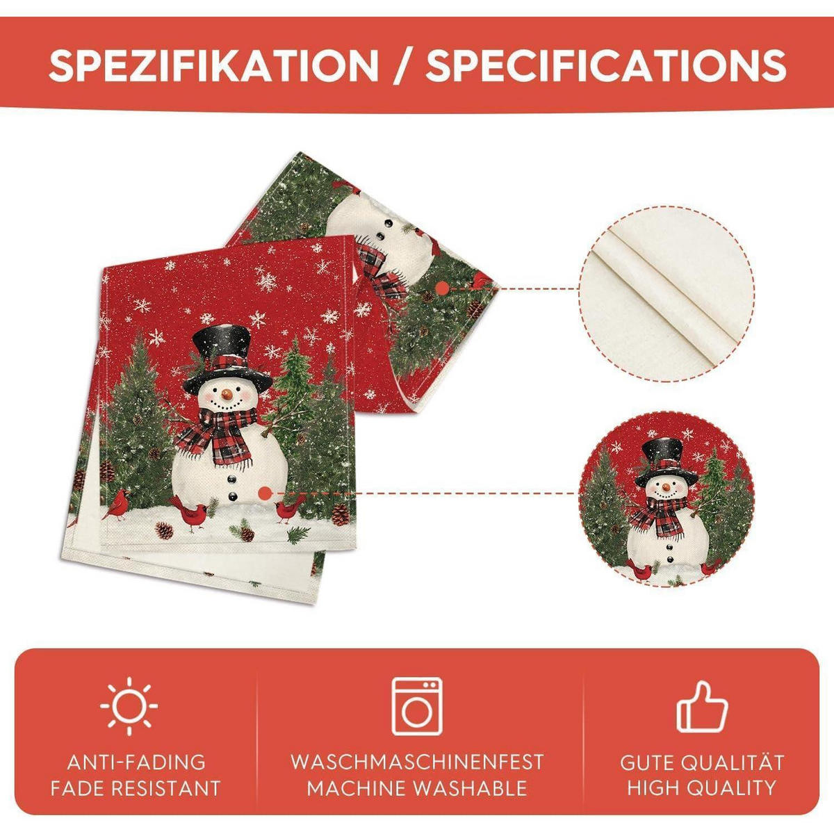 TISCHLÄUFER Weihnachten Schneemann 40 x 100 cm Rot - Rot, Textil (100/40/1.5cm)
