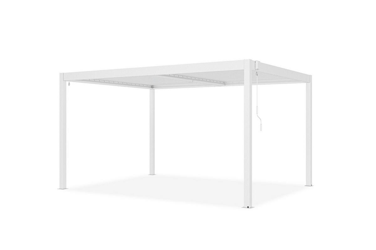 PERGOLA bioklimatisch PIANA 4x3m freistehend, weißes Aluminium, einziehbare Lamellen an 2 Seiten (3m + 4m) - Weiß, Metall (304/218/304cm) - Cazeboo