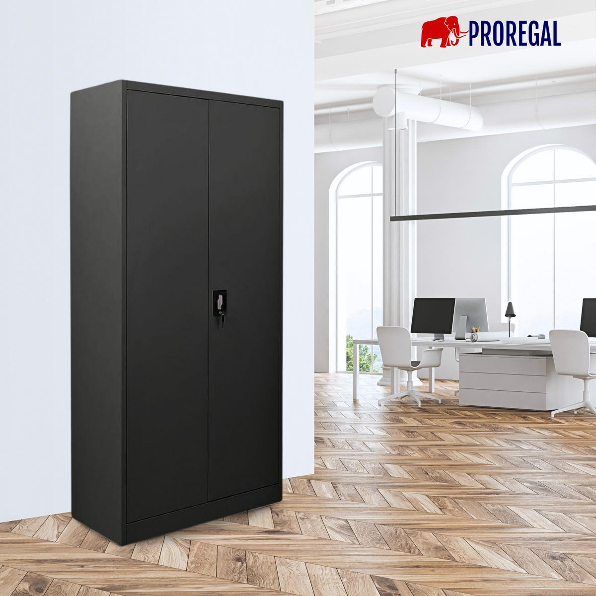 FLÜGELTÜRENSCHRANK Elephant komplett montiert 180x80x40cm 4 Ebenen Schwarz - Schwarz, Metall (80/180/40cm) - PROREGAL