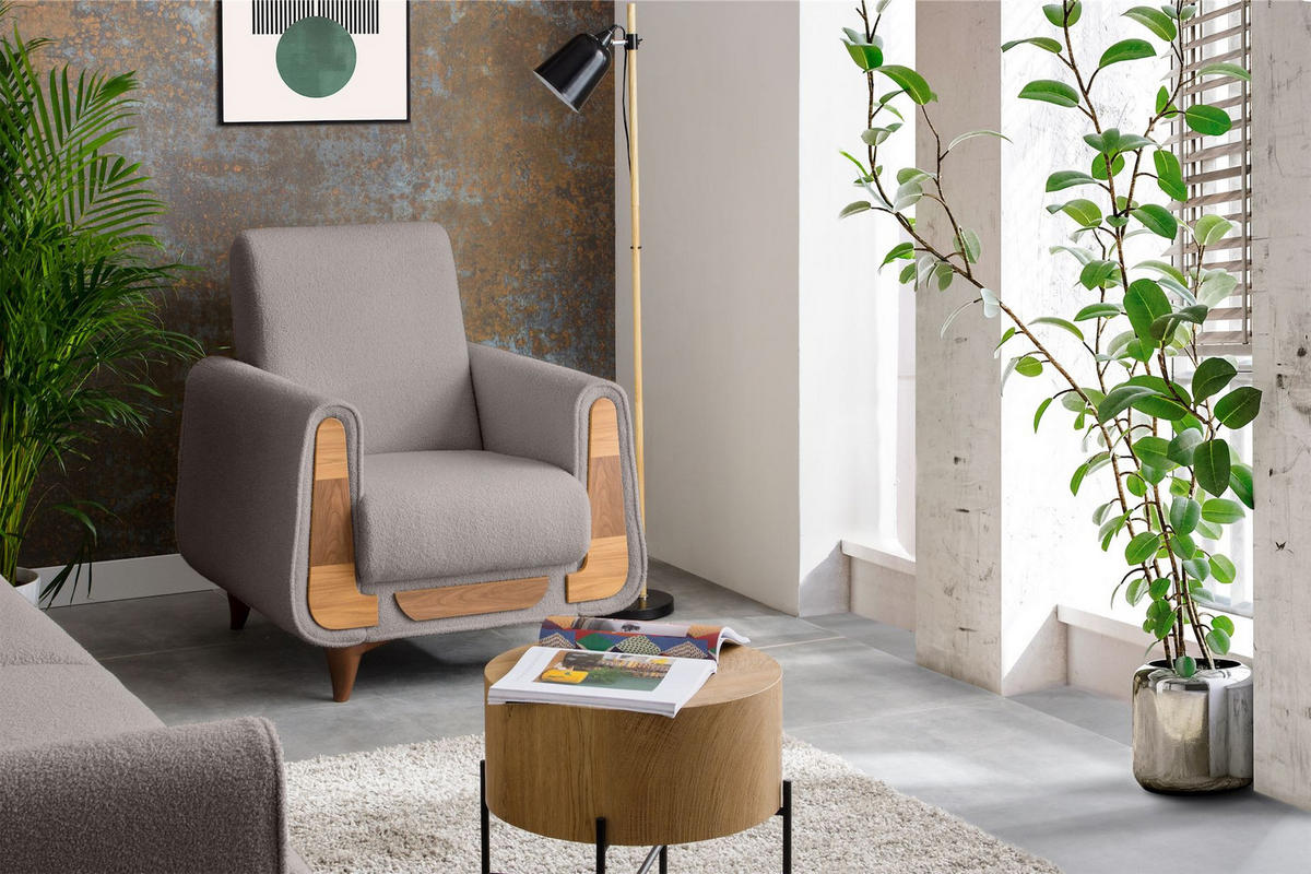 SESSEL GUSTAVO mit Armlehnen, grau - Braun/Grau, Holz/Holzwerkstoff (83/95/92cm) - KONSIMO®