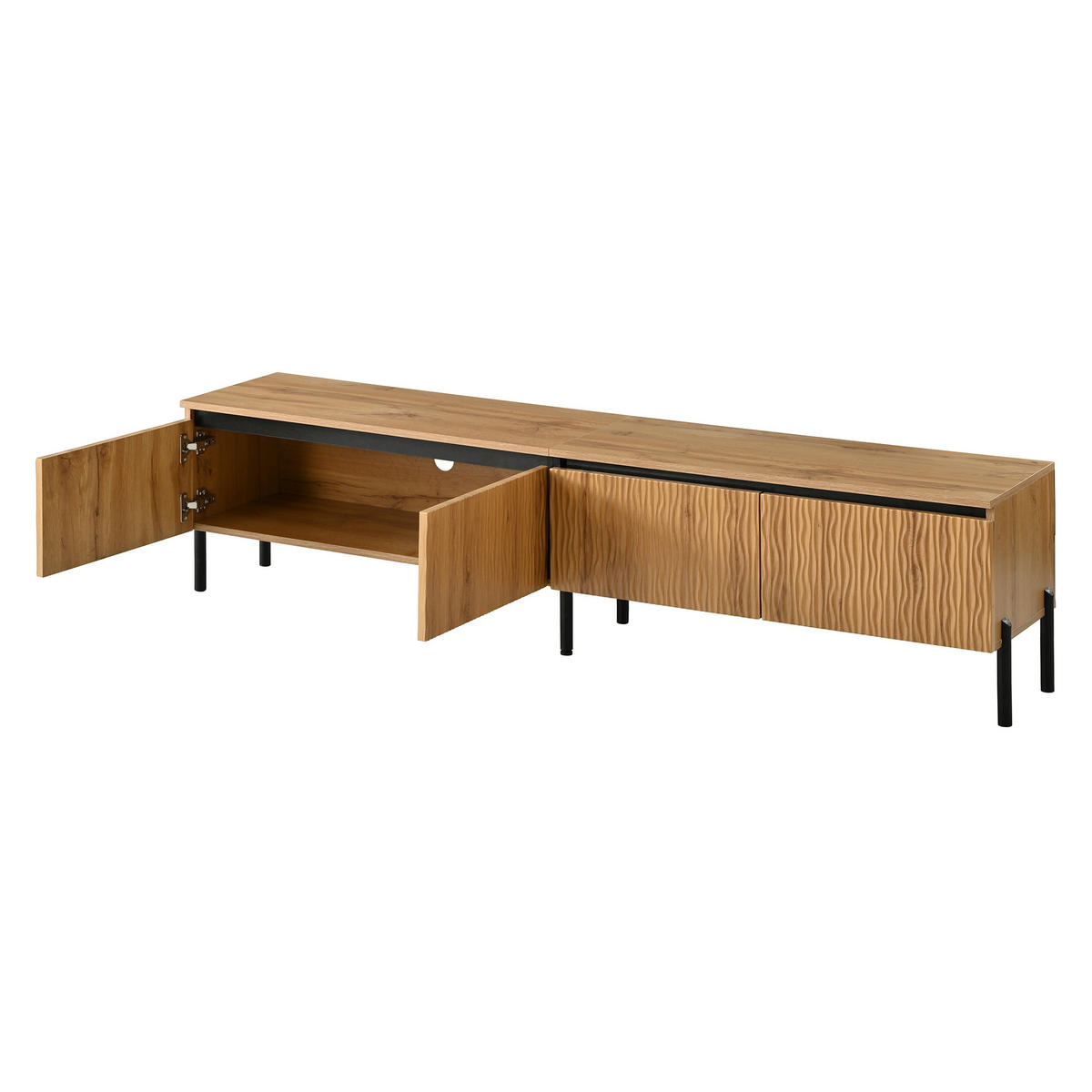 TV-LOWBOARD 4 Türen Wellen Design Stauraum Metallfüße Modern - Naturfarben, Holzwerkstoff (180/43/35cm) - FLIEKS