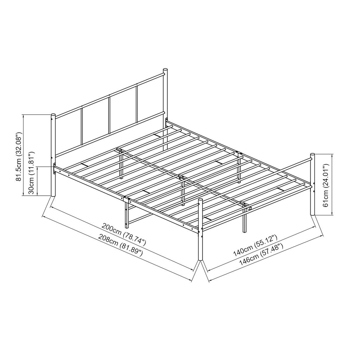 METALLBETT Laos - Schwarz, Metall (140/200cm) - [en.casa]