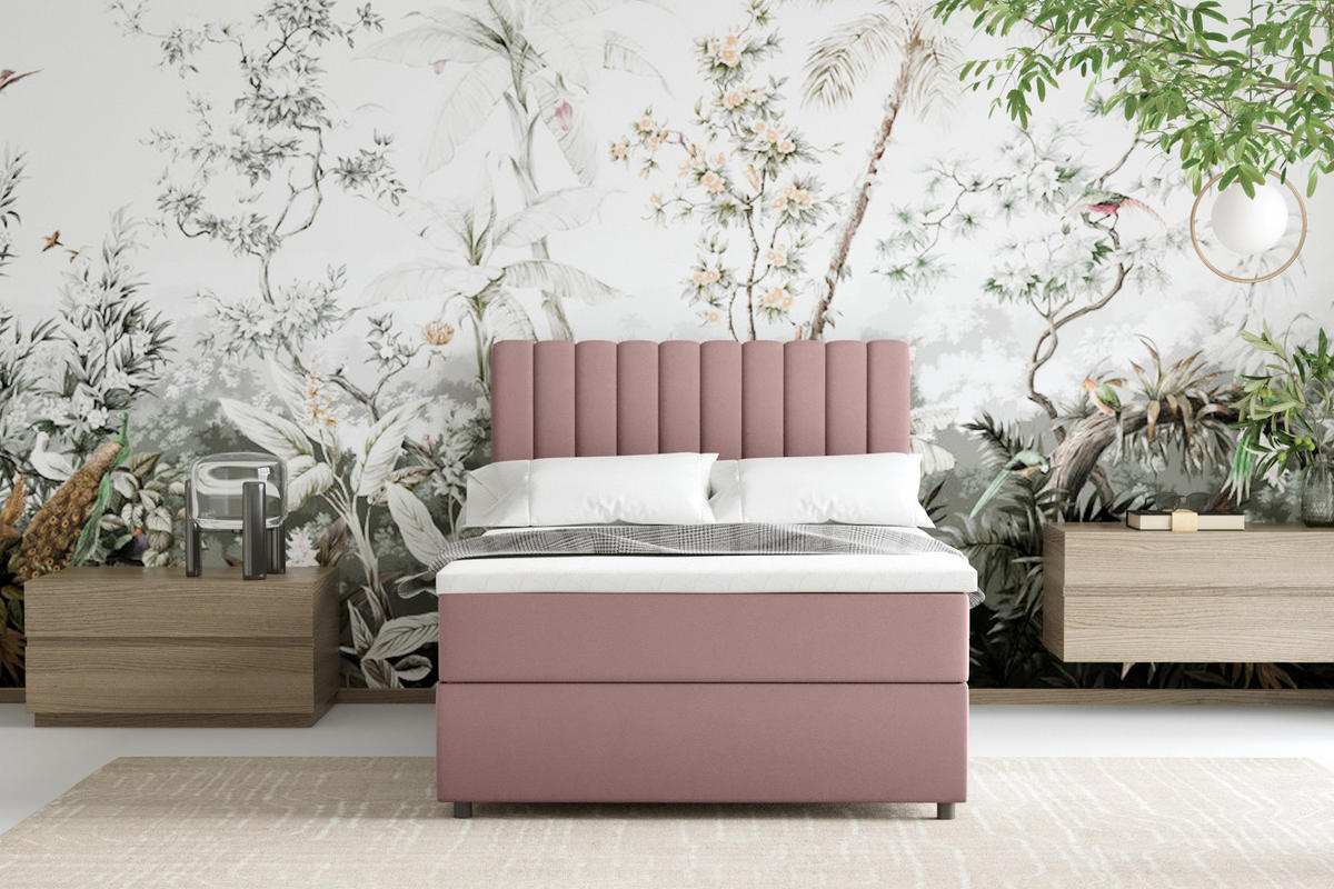 BOXBETT Everest 120 x 200 cm Einzelbett mit hochwertiger Bonell-Matratze und Topper - Rosa, Holz (120/200cm) - Panda Möbel