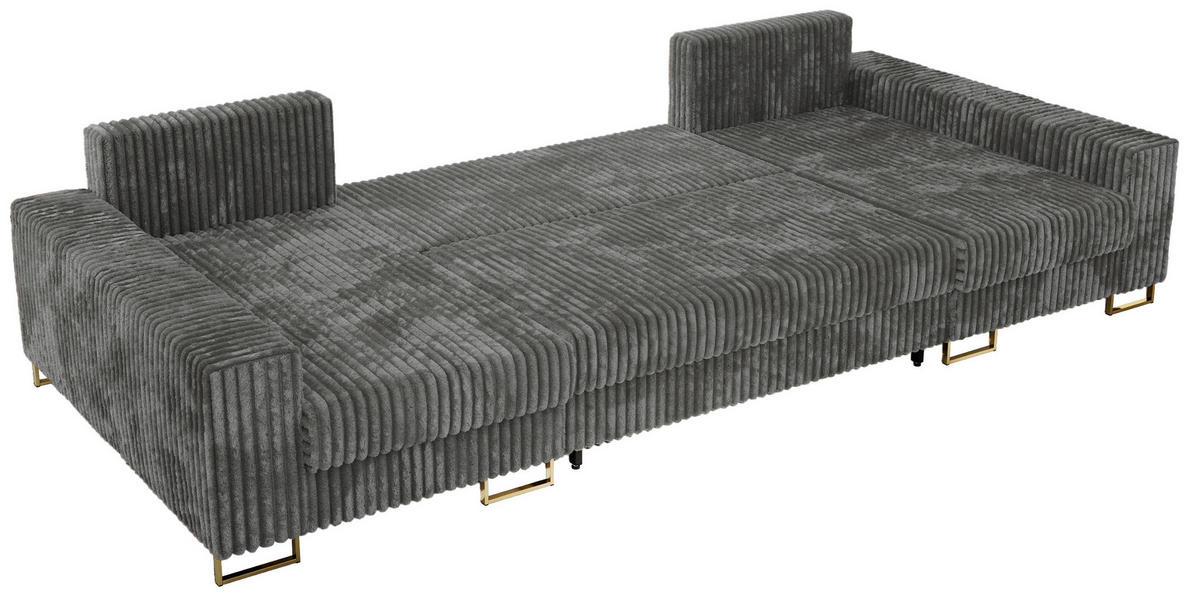 WOHNLANDSCHAFT DORIAN U Cord Dunkelgrau - Dunkelgrau/Goldfarben, Textil/Metall (312/95/138cm) - MKS