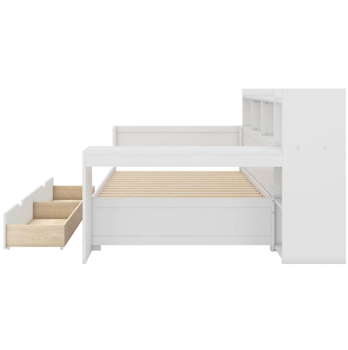 BETT 90/200 cm in Weiß mit Schreibtisch, USB-Anschluss und 2 Schubladen - Weiß, Holzwerkstoff (90/200cm) - BEAOK