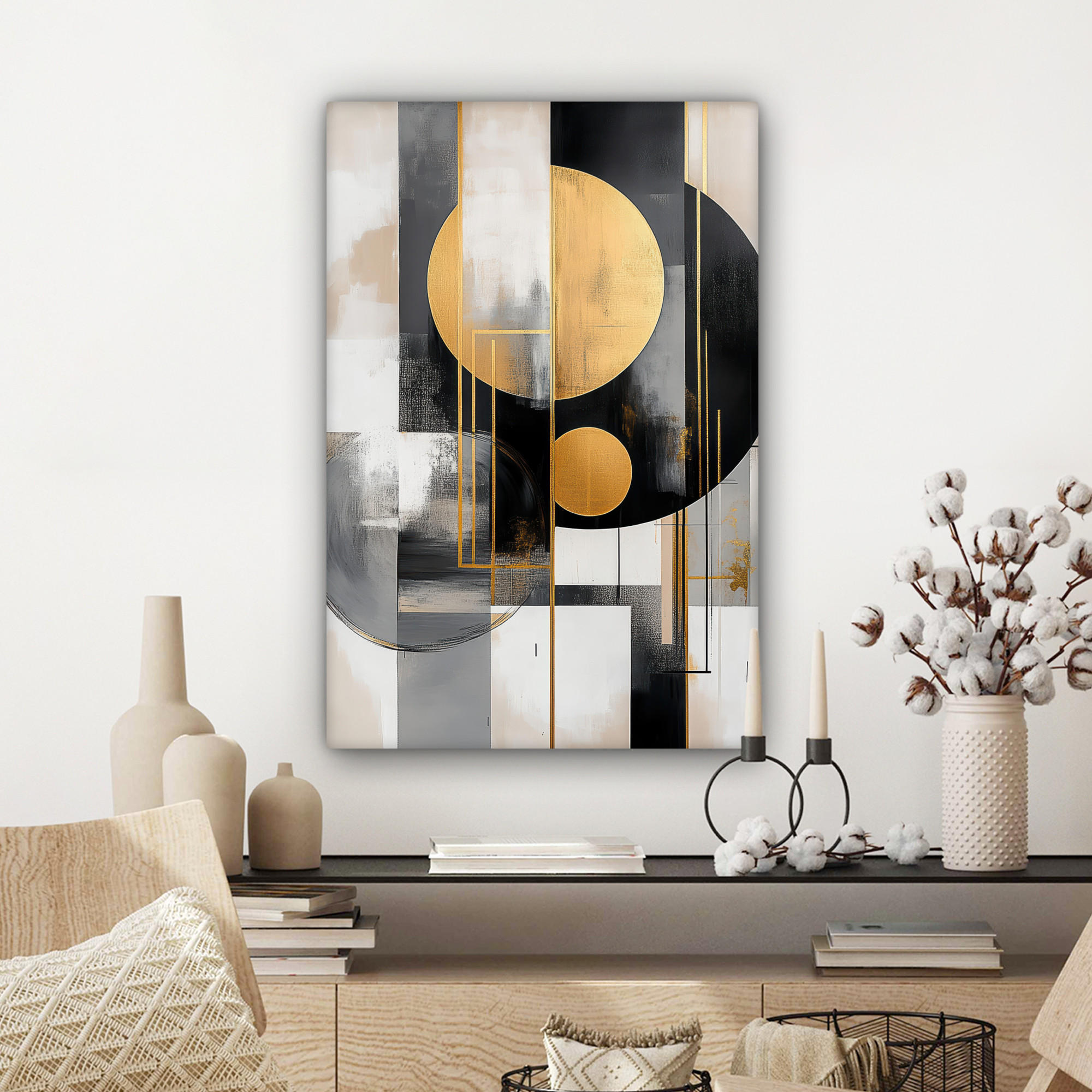 LEINWANDBILD Abstrakt - Gold - Silber - Formen - Ästhetisch - Modern 60x90 cm - Goldfarben, Textil (60/90cm) - MuchoWow