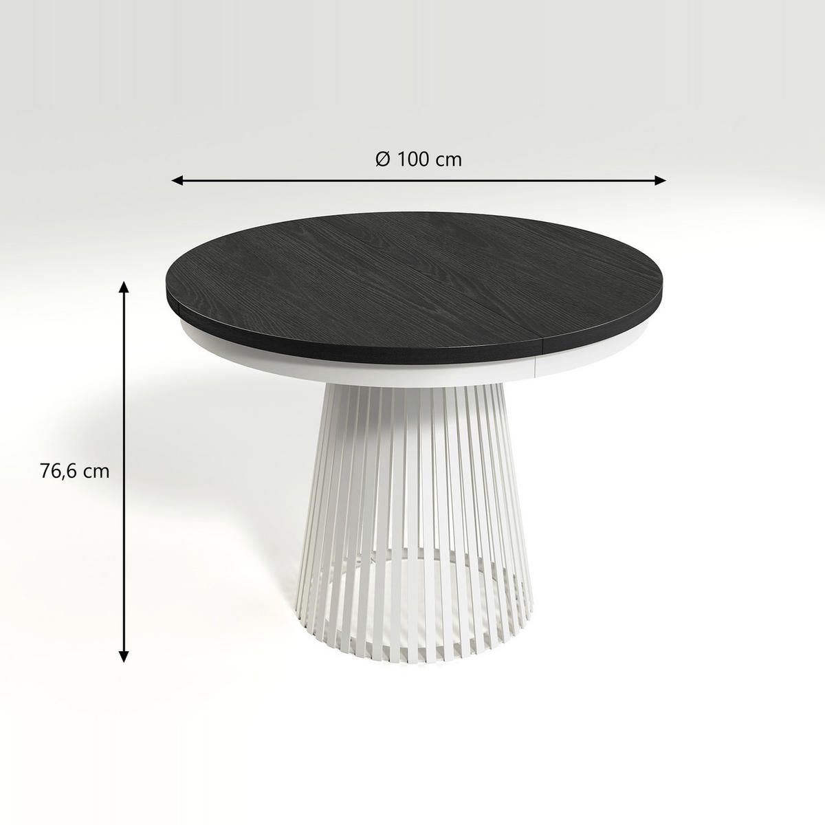 ESSTISCH Garda rund ausziehbar 100-180 x 100 x 76,6 cm Schwarz Paintflow/Weiß - Schwarz/Weiß, Holzwerkstoff (100/100/76.6cm) - Koseto
