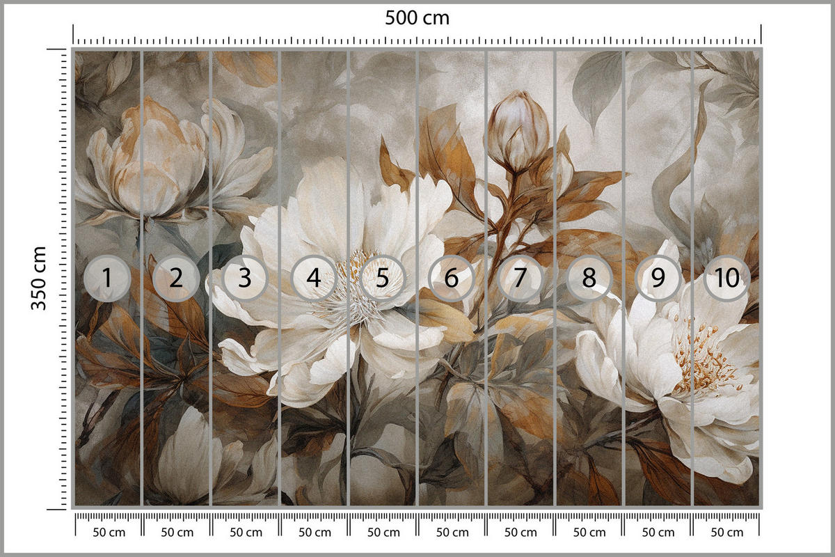 FOTOTAPETE für Wohnzimmer Blätter Abstrakte Blüten Pflanzen Retro 500x350 - Grau, Papier (500/350cm) - Muralo