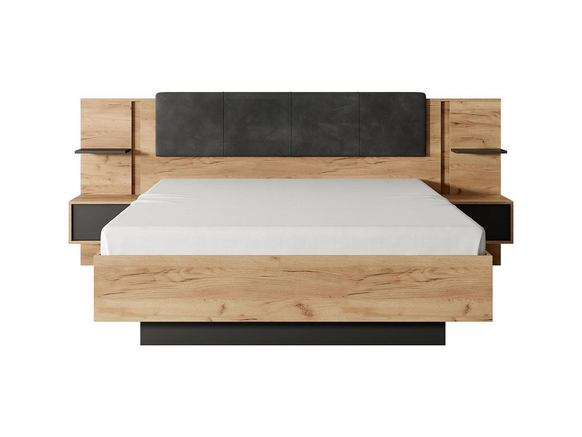 BETTRAHMEN - 2 Personen - stoff - anthrazitgrau, naturfarben hell Elynia - Anthrazit/Naturfarben, Holz/Holzwerkstoff (160/200cm) - Vente-Unique
