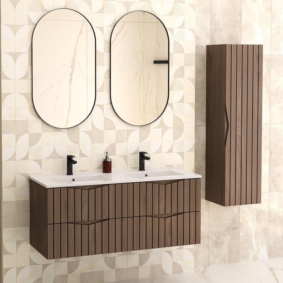 BADMÖBEL 120cm Siena 2er-Set Holz und Schwarz - Schwarz, Holzwerkstoff (120/50/45.8cm) - Petits-meubles