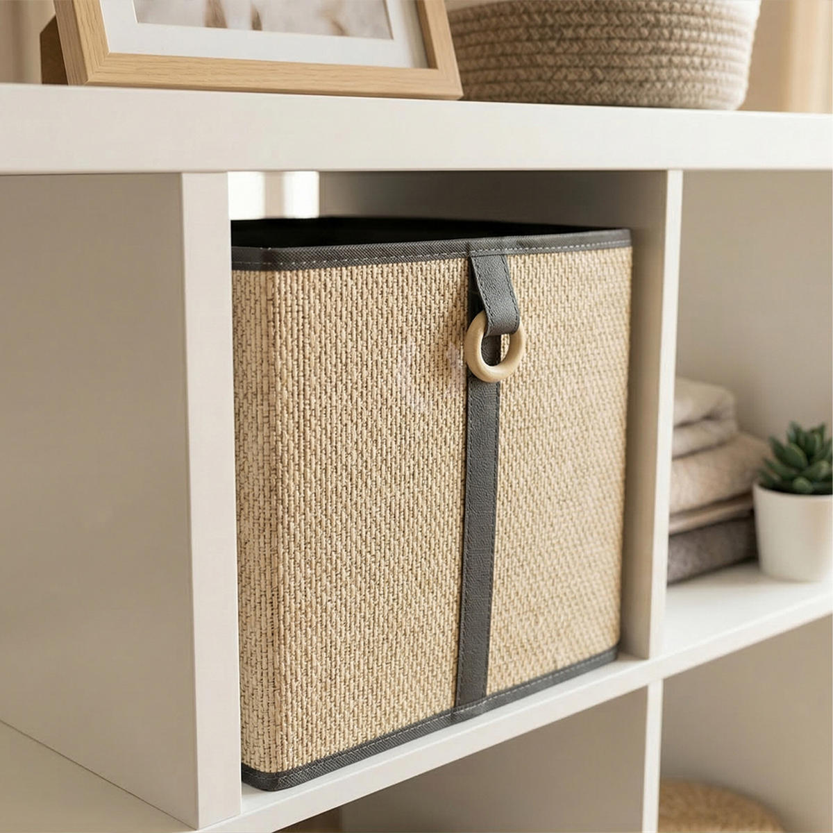 SADA košů - světle hnědá, dřevo/textil (30/30/30cm) - Relaxdays