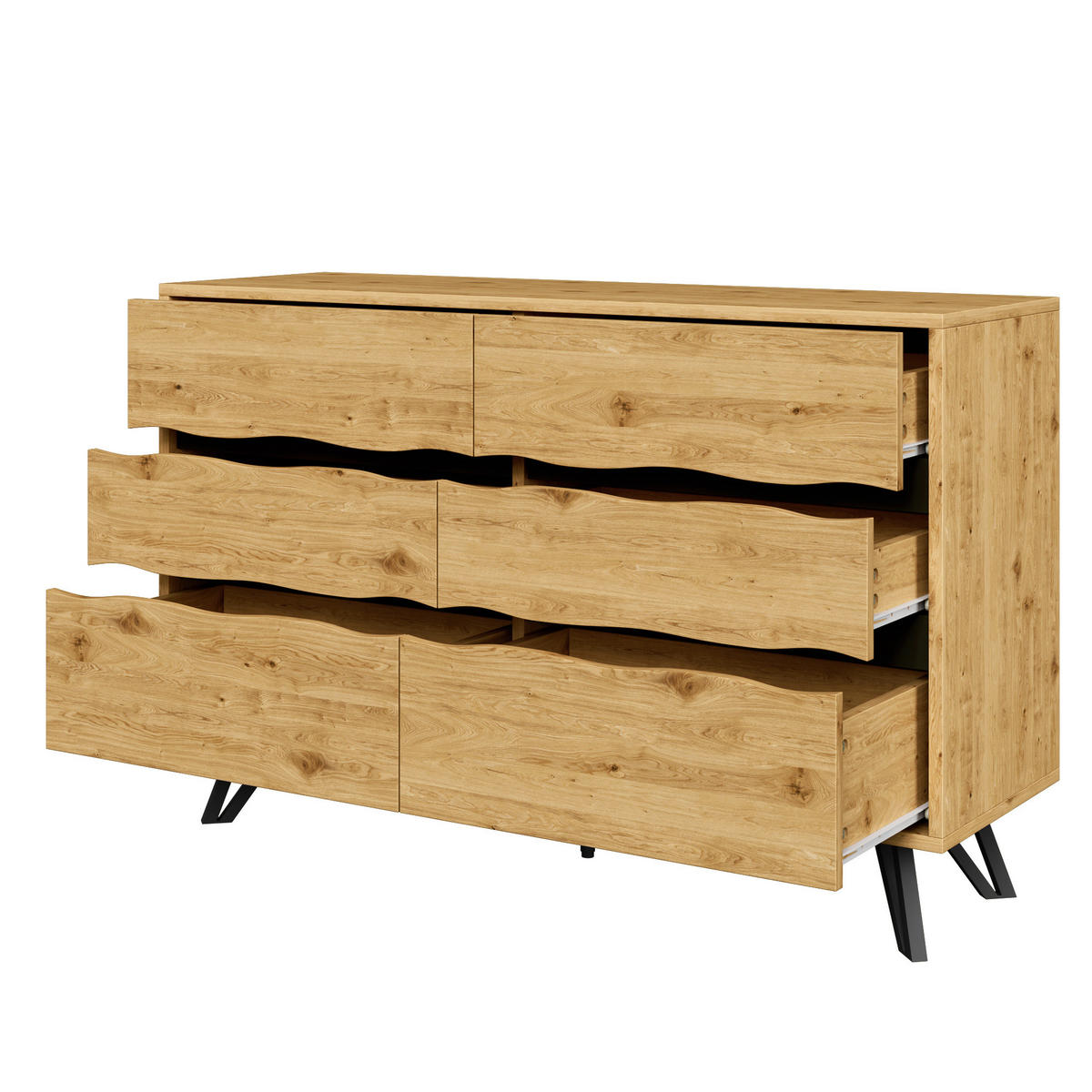 KOMMODE aus Spanplatte 120x40x75,5cm in Holzoptik mit 6 Schubladen - Naturfarben, Holzwerkstoff (120/75.5/40cm) - Modfu