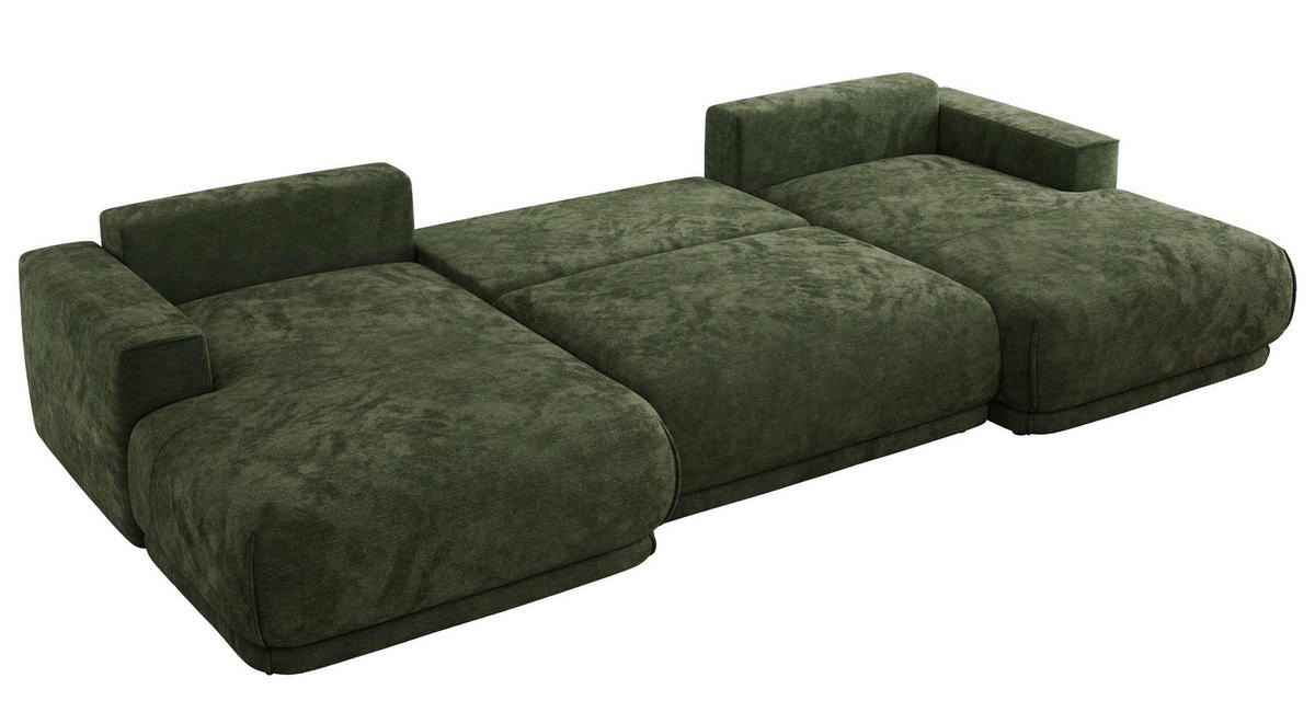 SEDACIA SÚPRAVA RINA U Tmavozelená Hladký ženil - čierna/tmavozelená, textil/plast (360/85/170cm) - MKS