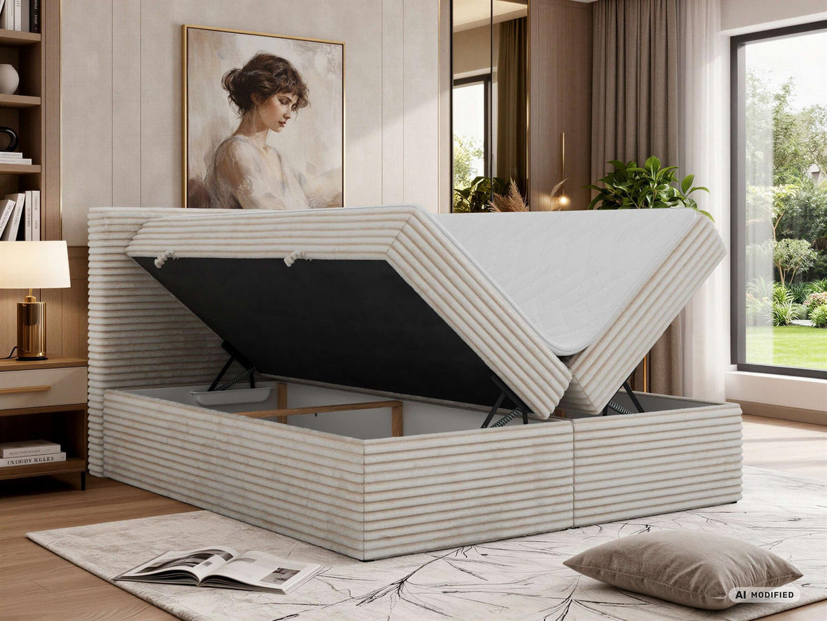 KONTINENTÁLNÍ POSTEL TILION 140/200 - Béžová Manšestr - Topper T25 - H4 - černá/béžová, textil/plast (140/200cm) - MKS
