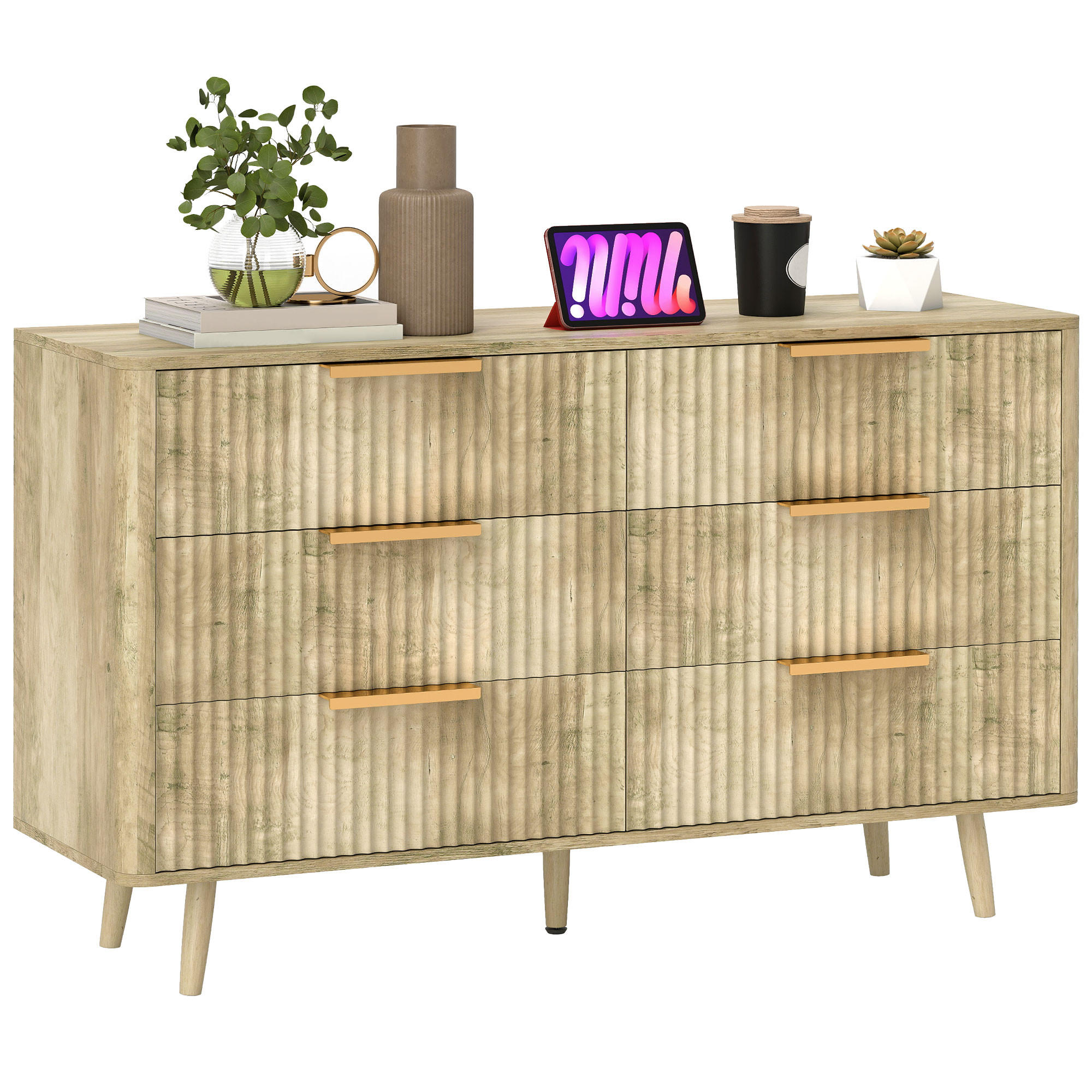 KOMOODE DE-12884 6 Schubladen, skandinavisch Eiche - Eichefarben, Holzwerkstoff (120/76/40cm) - ComfortXL