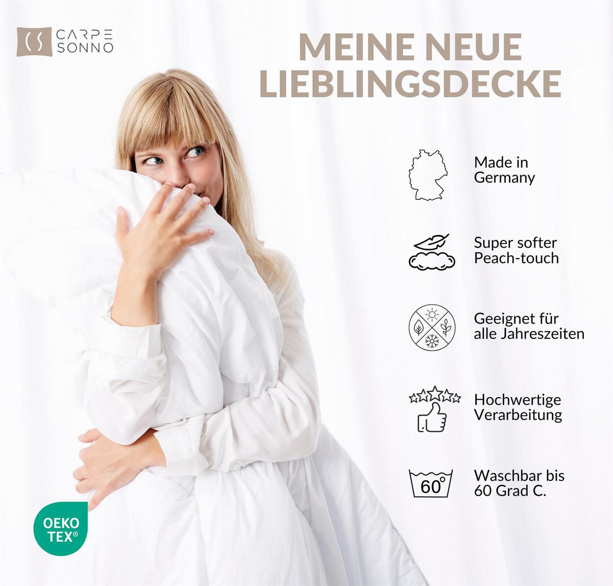 VIERJAHRESZEITEN-BETTDECKE 240x220 cm - Made in Germany: Winterdecke + Sommerdecke + Übergangsdecke - Super Soft - Weiß, Textil (240/220cm) - Carpe Sonno