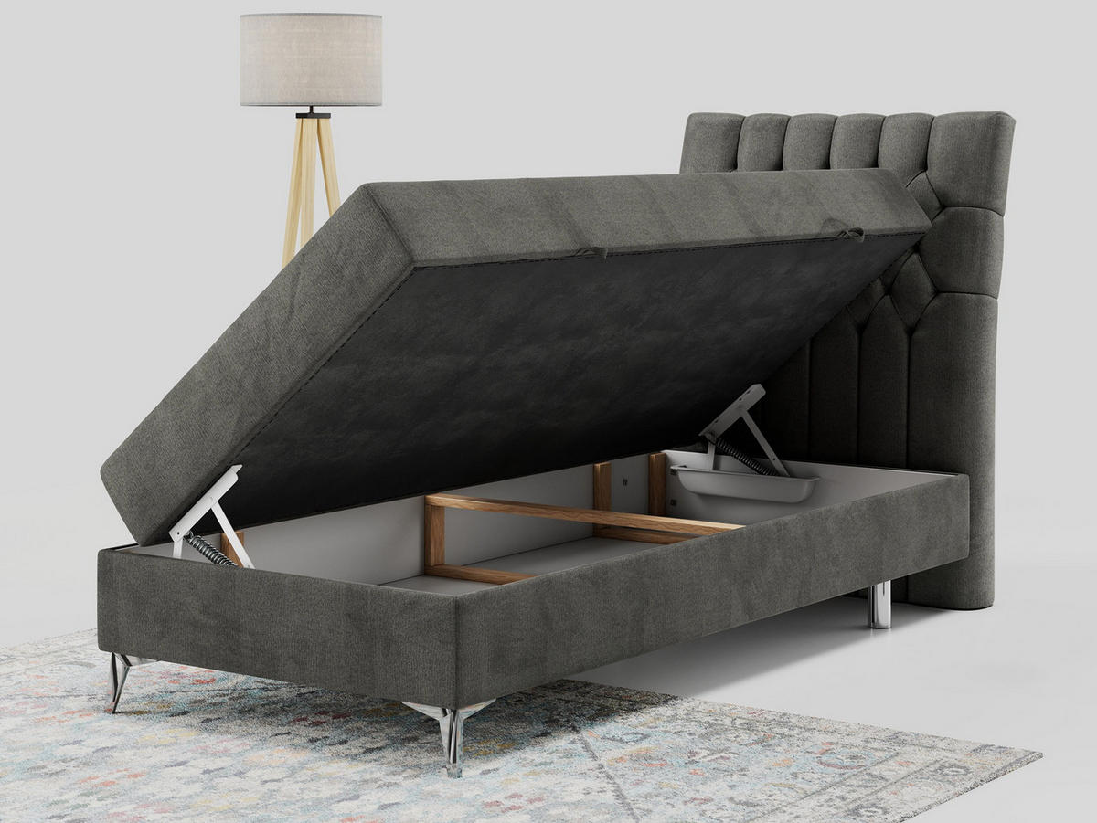 BOXBETT MILEN 90/200 Dunkelgrau Velvet - H3 - Rechts Seite - Dunkelgrau, Holz/Textil (90/200cm) - MKS