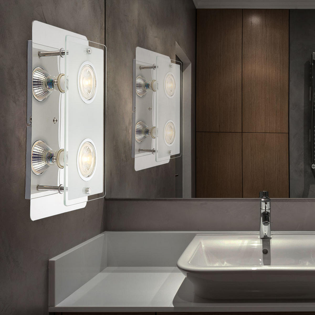 LED WANDLEUCHTE LION Glas Silber 2er Set - Silberfarben, Glas (7.4/16/7.4cm) - Globo Lighting