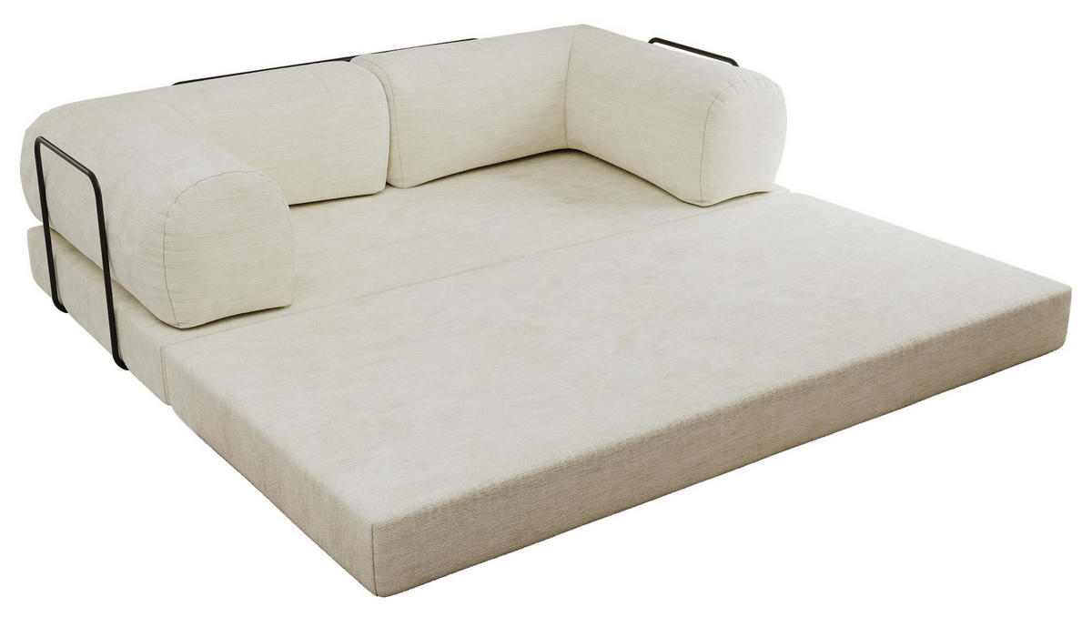 TROJMIESTNA POHOVKA ORSETTO - Krémová Hladká ženilka - čierna/krémová, kov/textil (200/70/100cm) - MKS