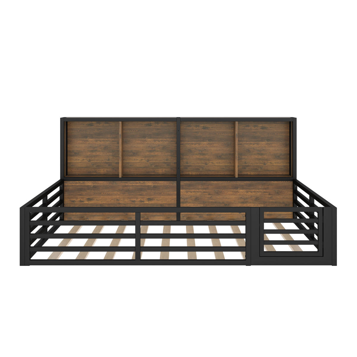 KINDERBETT 140/200 cm aus Metall und MDF mit Stauraum, Lattenrost und LED - Schwarz, Holzwerkstoff (140/200cm) - BEAOK
