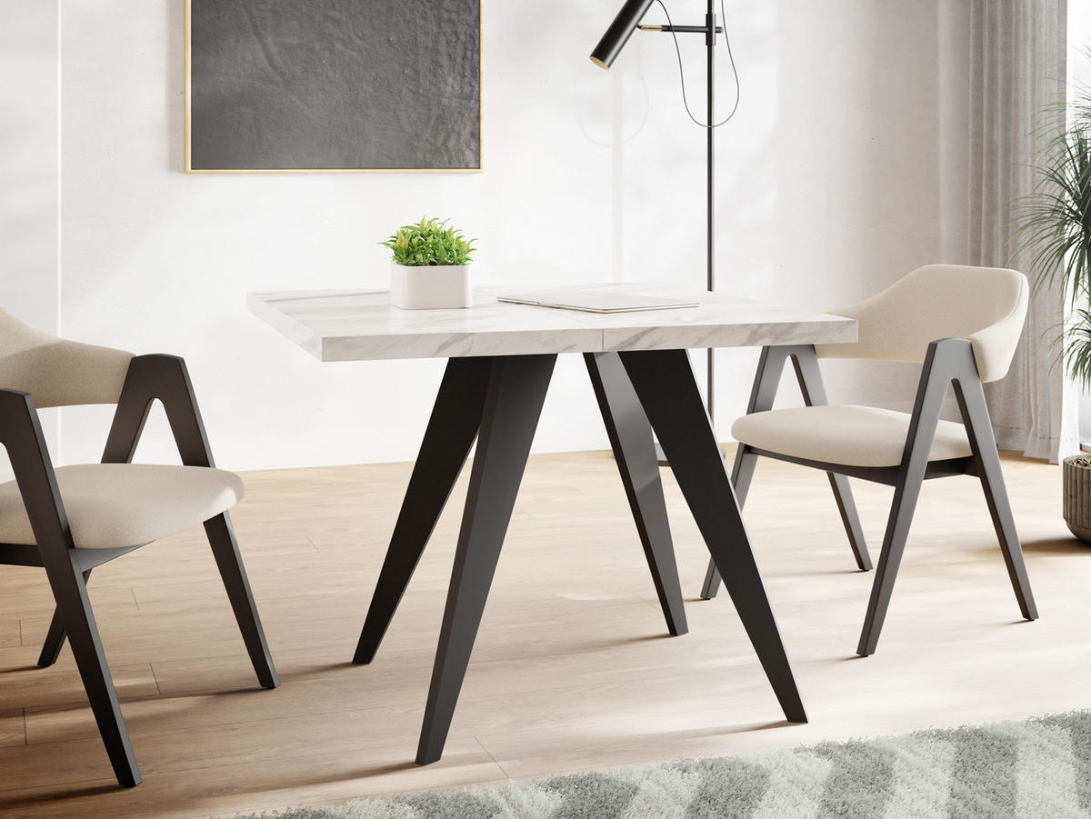 ESSTISCH Quadro quadratischer ausziehbarer, Marmor Weiß 100-200/100/76 cm - Ecru/Schwarz, Holz/Holzwerkstoff (100/100/76cm) - WFL GROUP