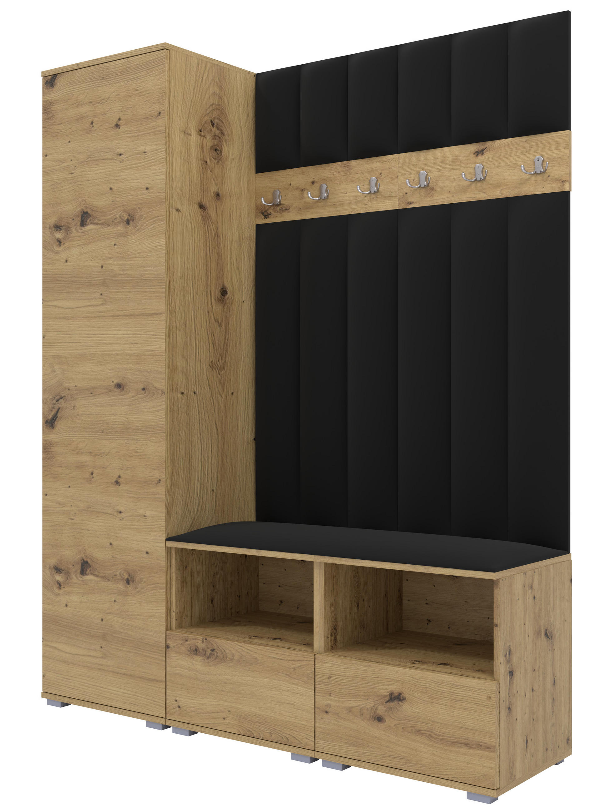 Ravio Gepolstert Eiche Artisan, Schwarz 150x187x40 cm